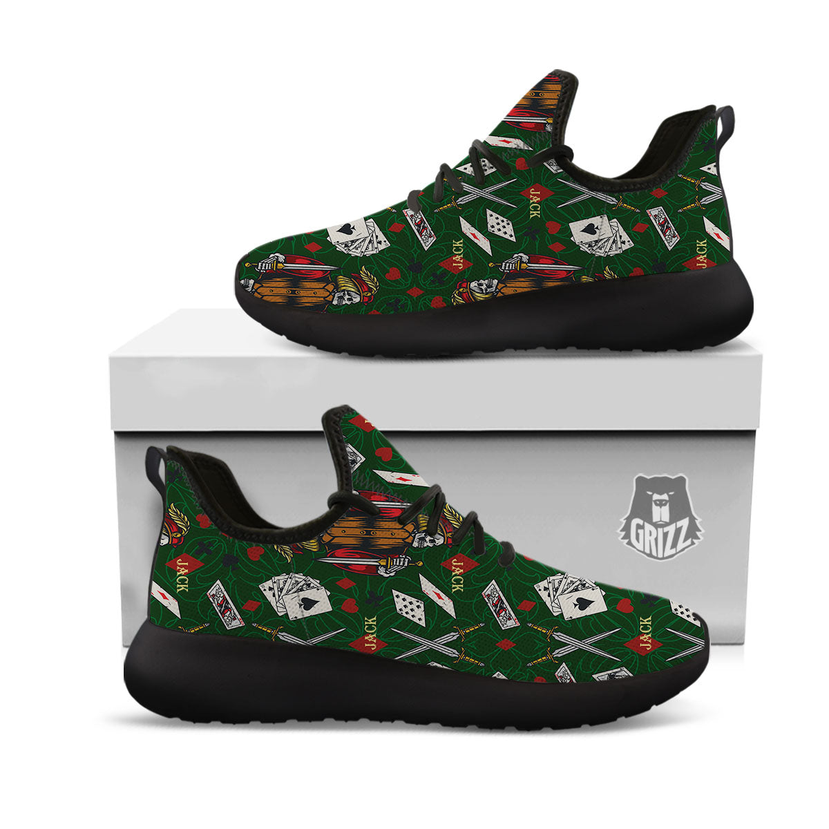 Playing Card Suits Poker Print Pattern Black Athletic Shoes-grizzshop