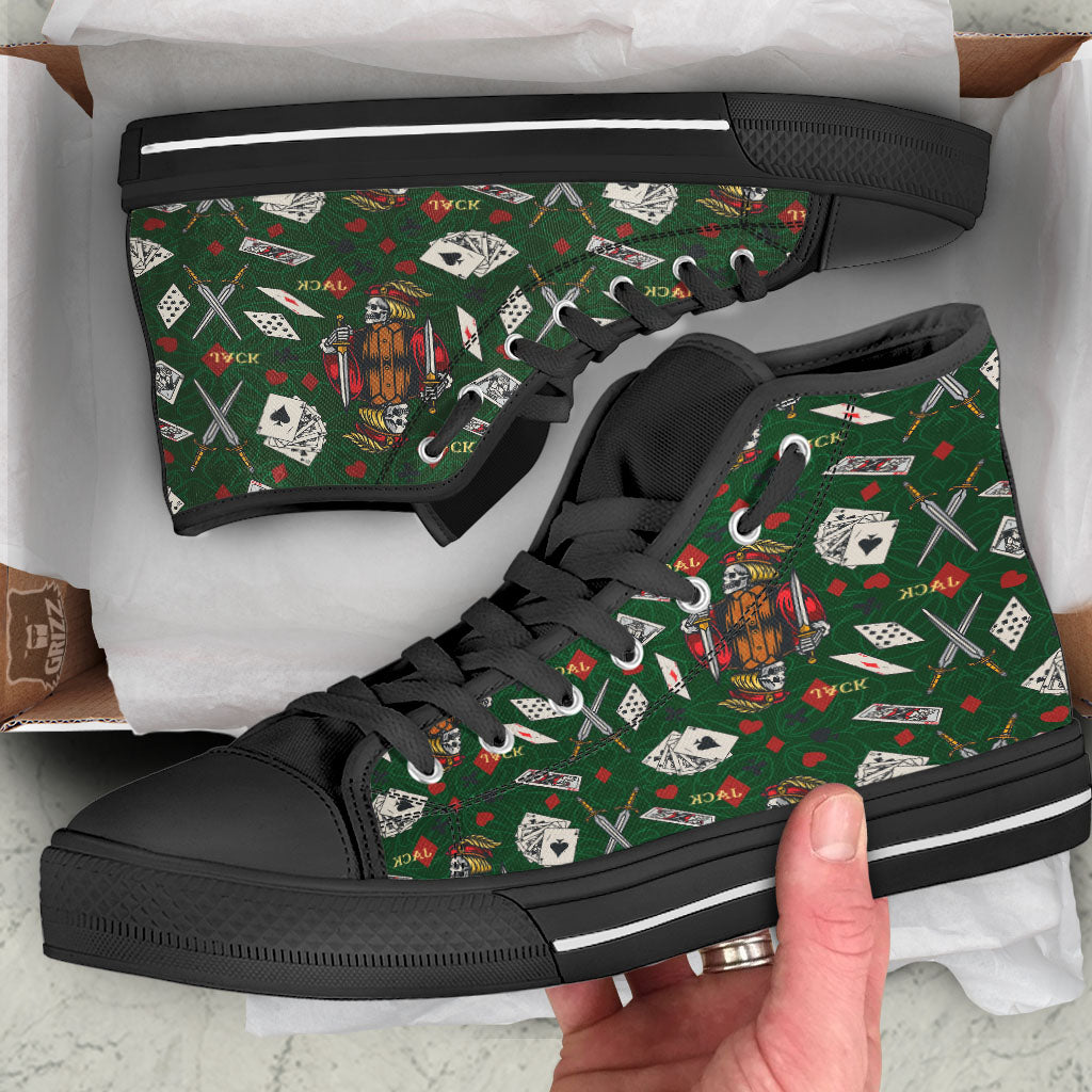 Playing Card Suits Poker Print Pattern Black High Top Shoes-grizzshop