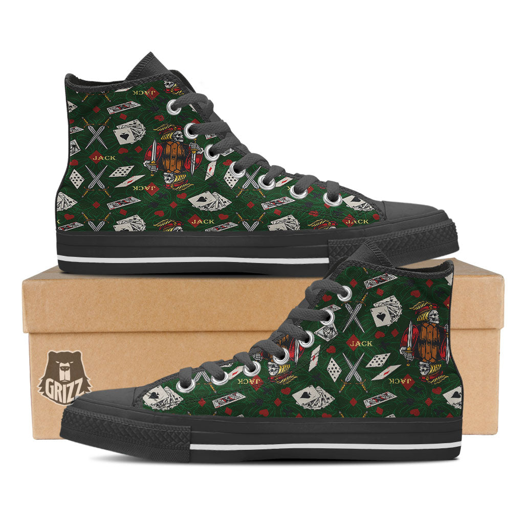Playing Card Suits Poker Print Pattern Black High Top Shoes-grizzshop