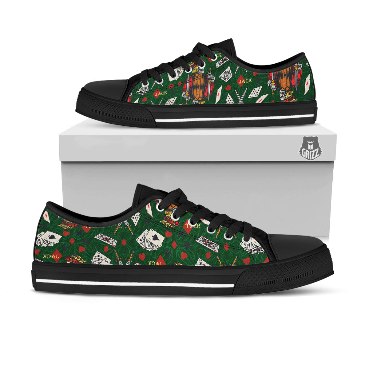 Playing Card Suits Poker Print Pattern Black Low Top Shoes-grizzshop