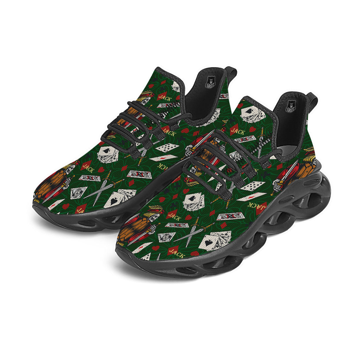 Playing Card Suits Poker Print Pattern Black Running Shoes-grizzshop