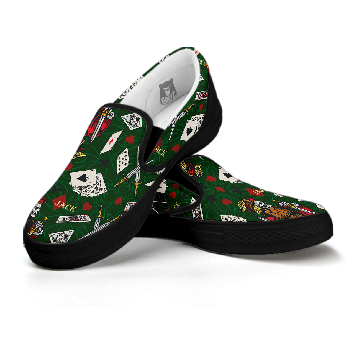 Playing Card Suits Poker Print Pattern Black Slip On Shoes-grizzshop