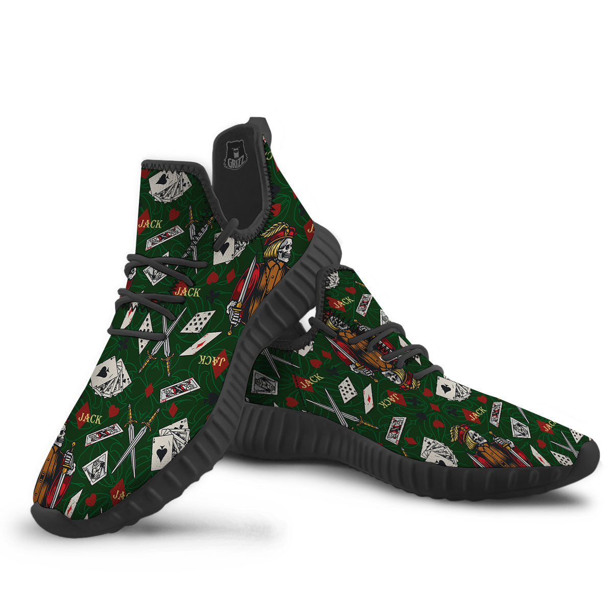 Playing Card Suits Poker Print Pattern Black Walking Shoes-grizzshop