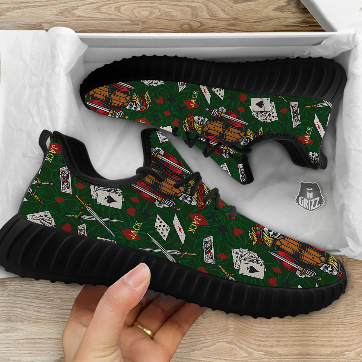 Playing Card Suits Poker Print Pattern Black Walking Shoes-grizzshop