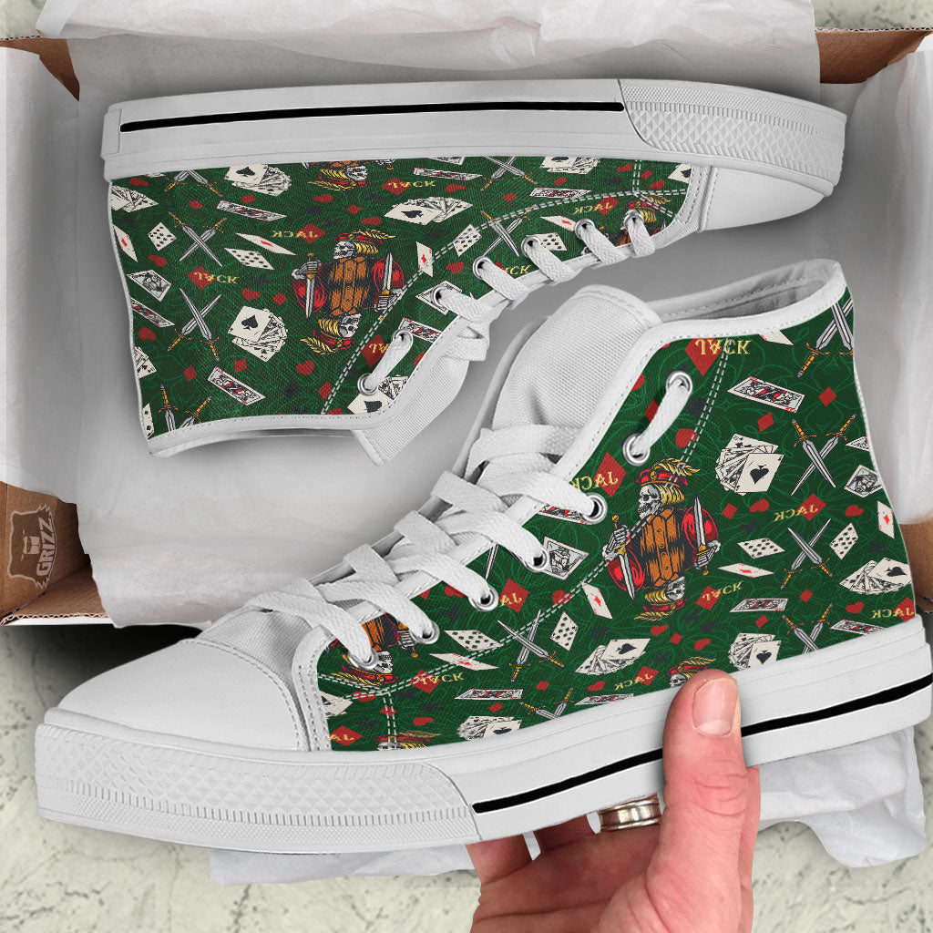 Playing Card Suits Poker Print Pattern White High Top Shoes-grizzshop