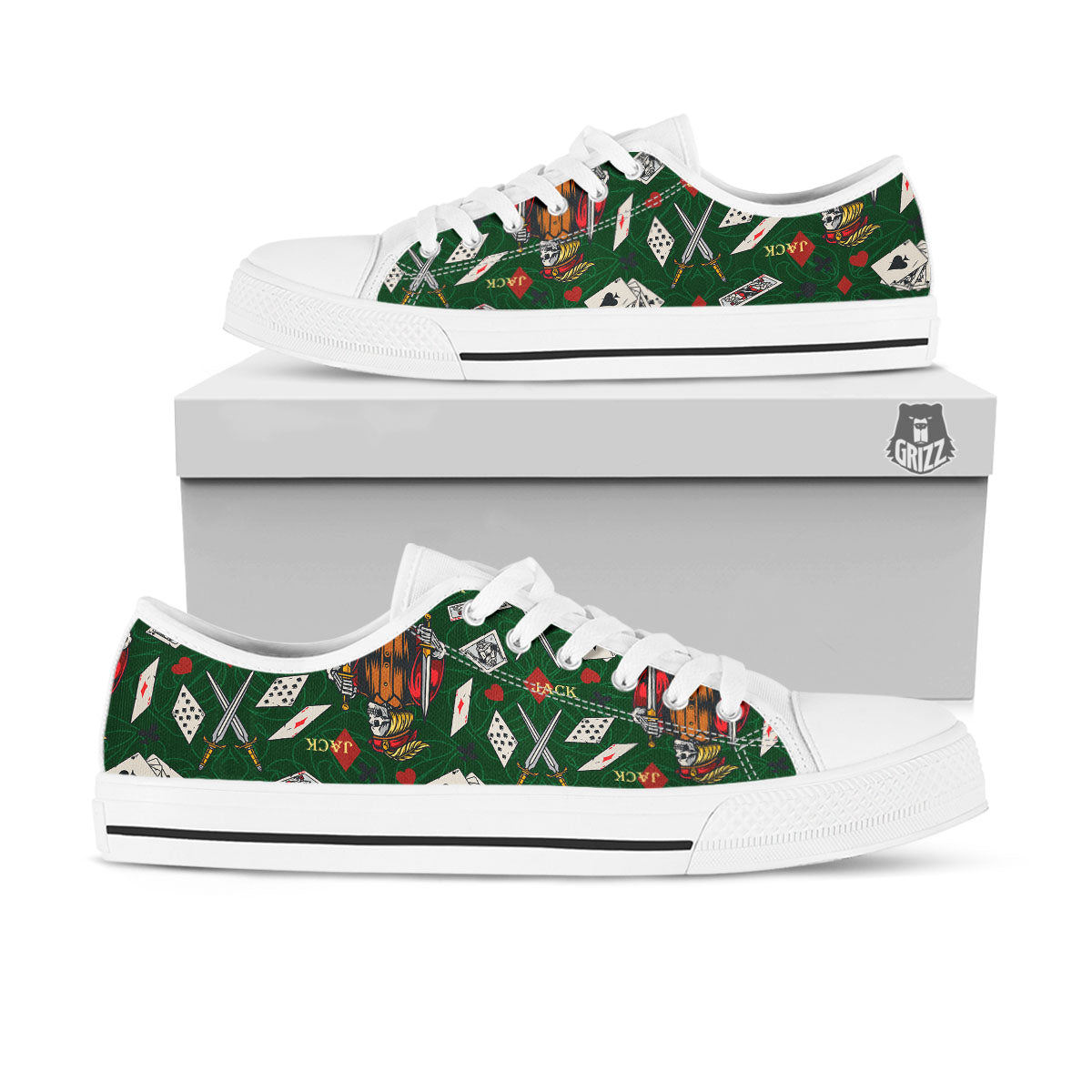Playing Card Suits Poker Print Pattern White Low Top Shoes-grizzshop