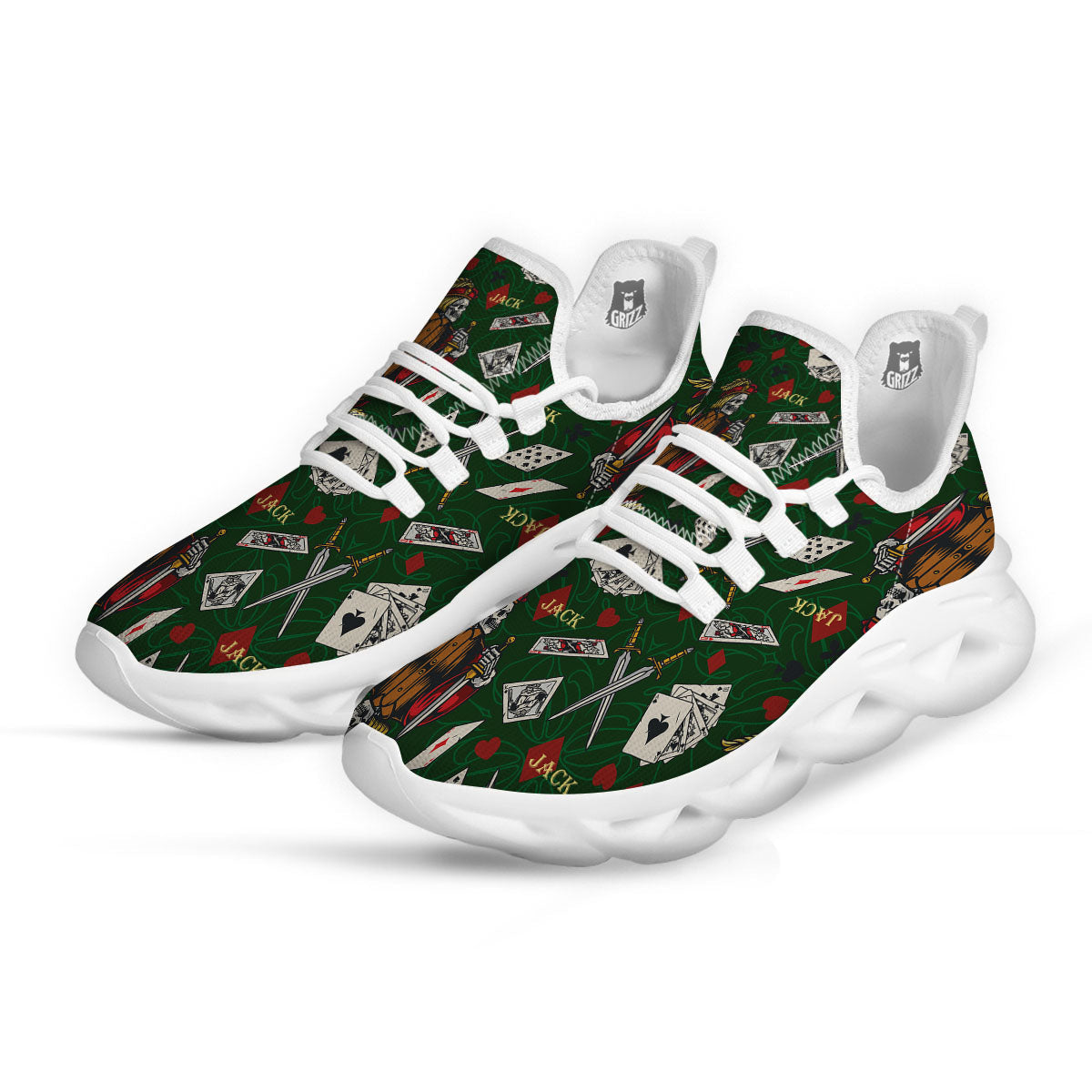 Playing Card Suits Poker Print Pattern White Running Shoes-grizzshop