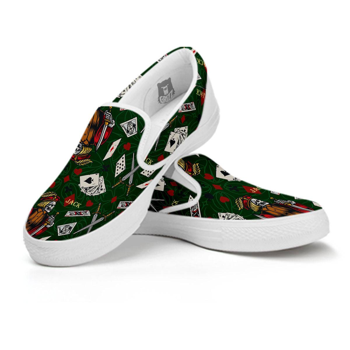 Playing Card Suits Poker Print Pattern White Slip On Shoes-grizzshop