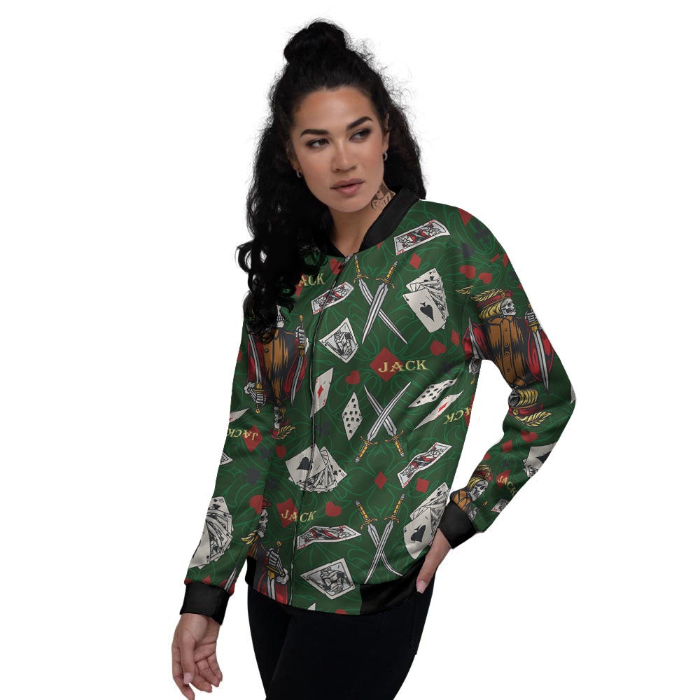 Playing Card Suits Poker Print Pattern Women's Bomber Jacket-grizzshop