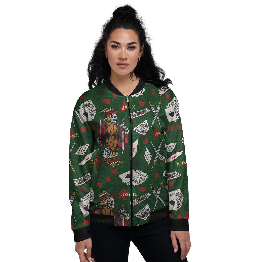 Playing Card Suits Poker Print Pattern Women's Bomber Jacket-grizzshop