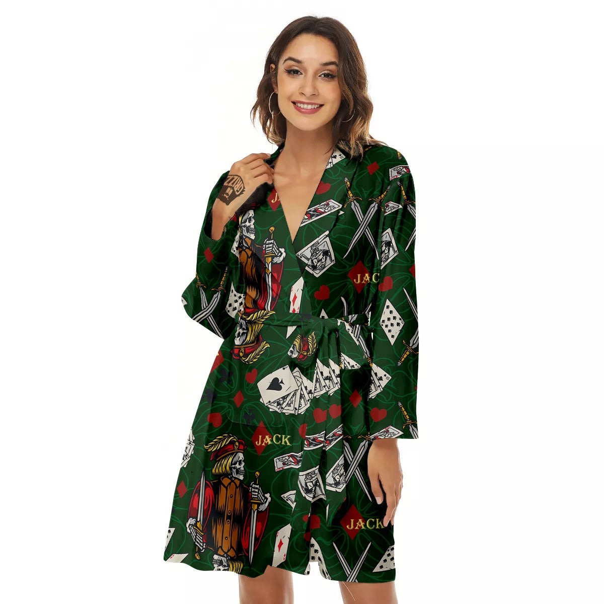 Playing Card Suits Poker Print Pattern Women's Robe-grizzshop