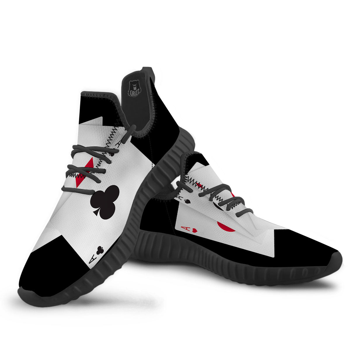Playing Card Suits White And Black Print Black Walking Shoes-grizzshop