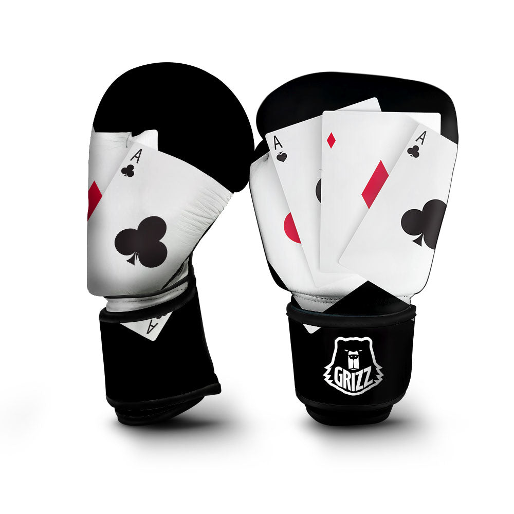 Playing Card Suits White And Black Print Boxing Gloves-grizzshop
