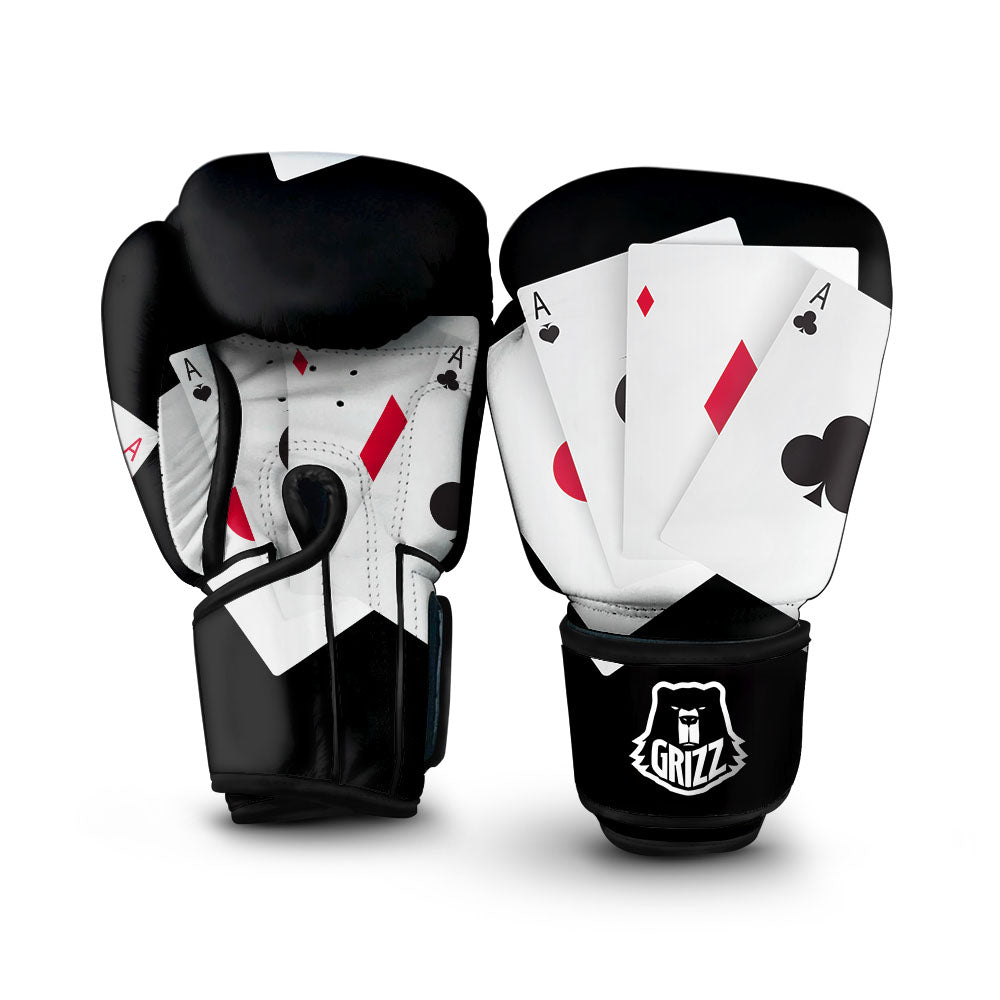 Playing Card Suits White And Black Print Boxing Gloves-grizzshop