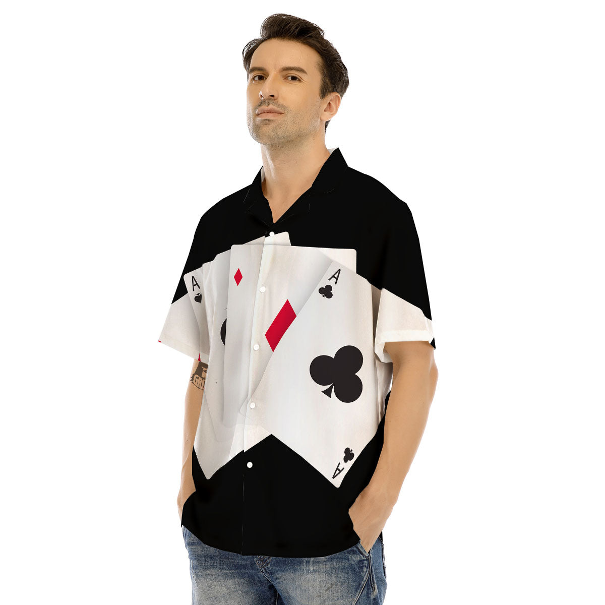Playing Card Suits White And Black Print Men's Hawaiian Shirt-grizzshop