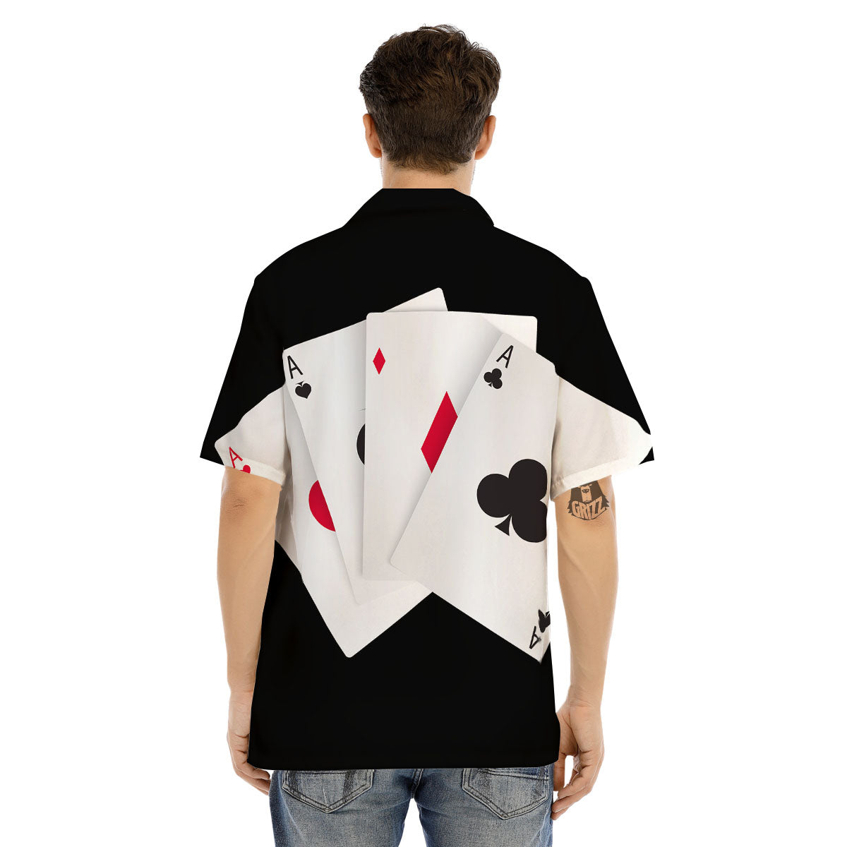 Playing Card Suits White And Black Print Men's Hawaiian Shirt-grizzshop