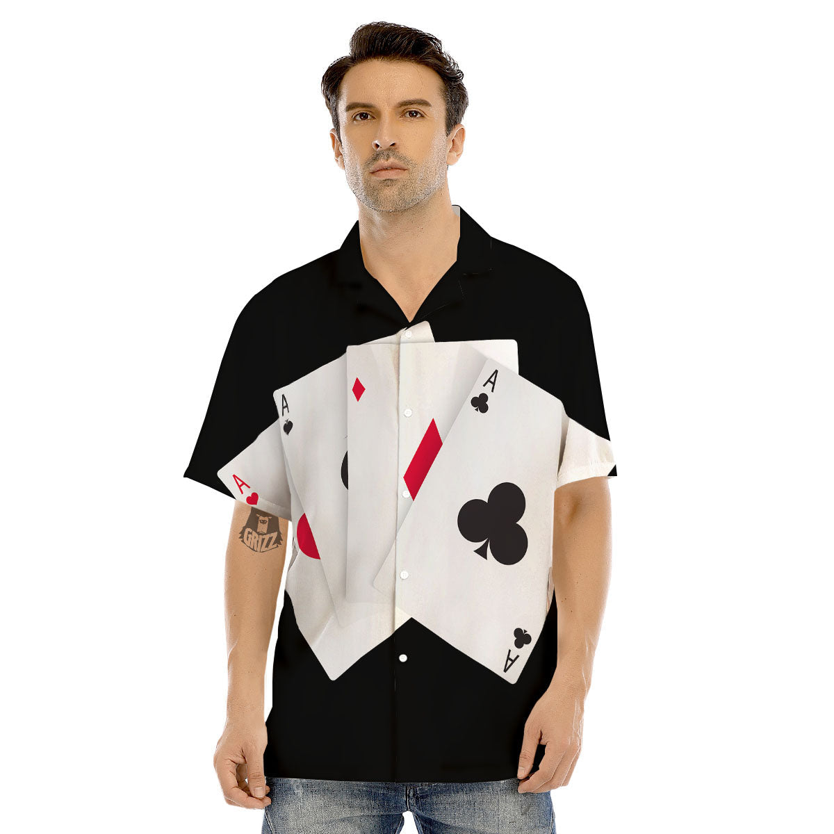Playing Card Suits White And Black Print Men's Hawaiian Shirt-grizzshop