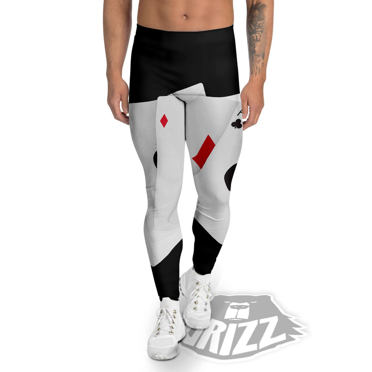 Playing Card Suits White And Black Print Men's Leggings-grizzshop