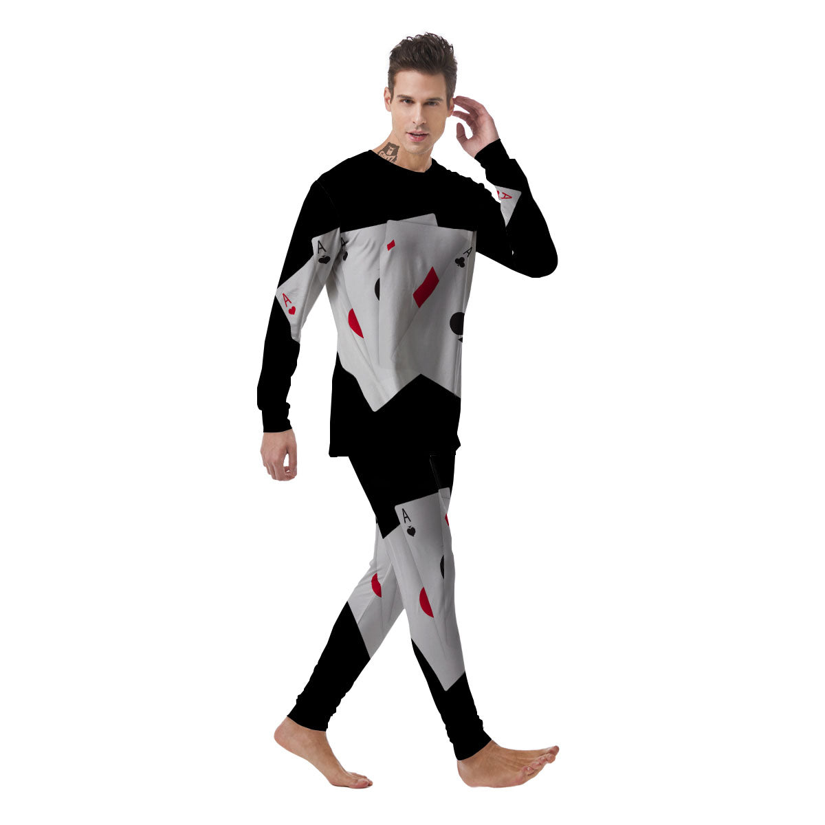 Playing Card Suits White And Black Print Men's Pajamas-grizzshop