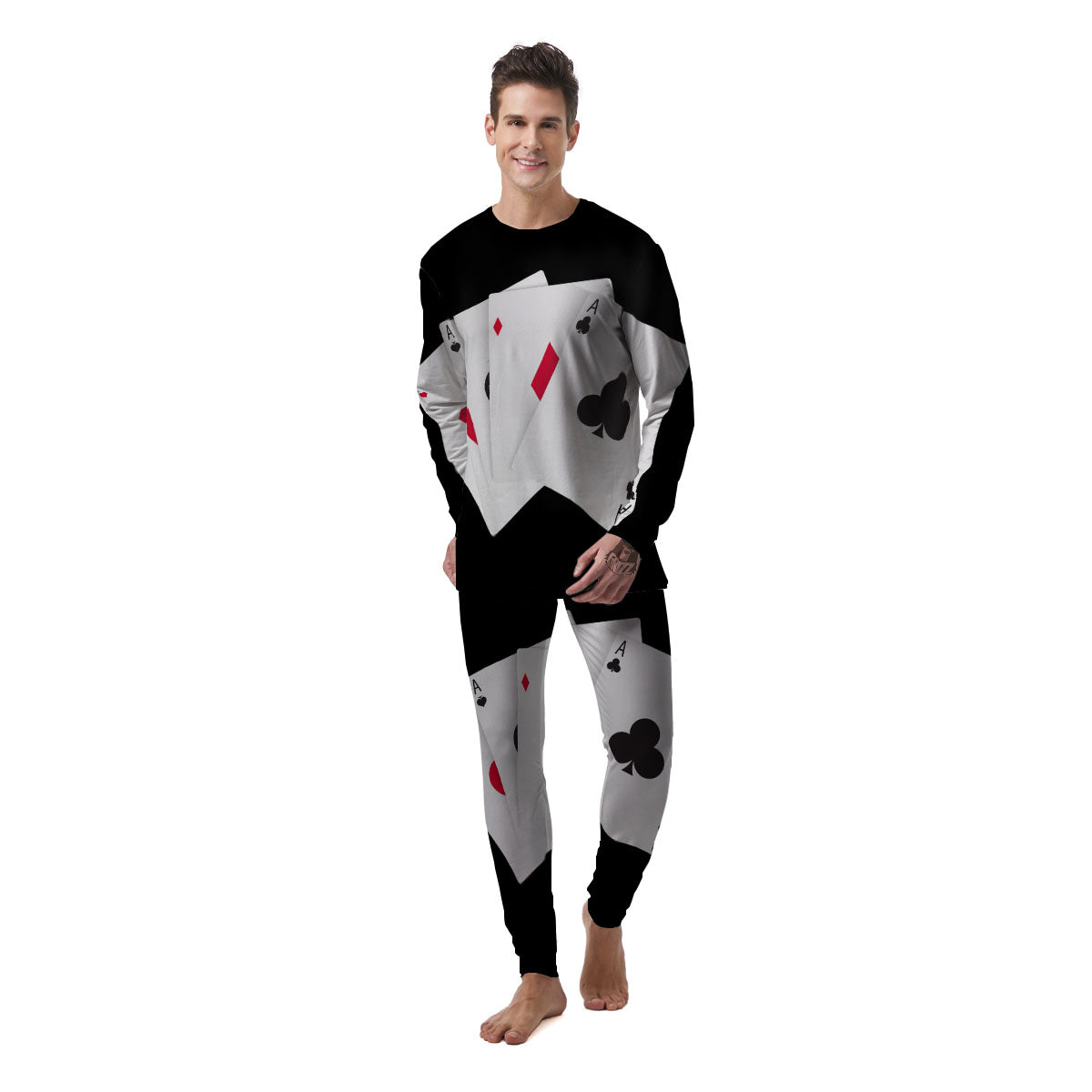 Playing Card Suits White And Black Print Men's Pajamas-grizzshop