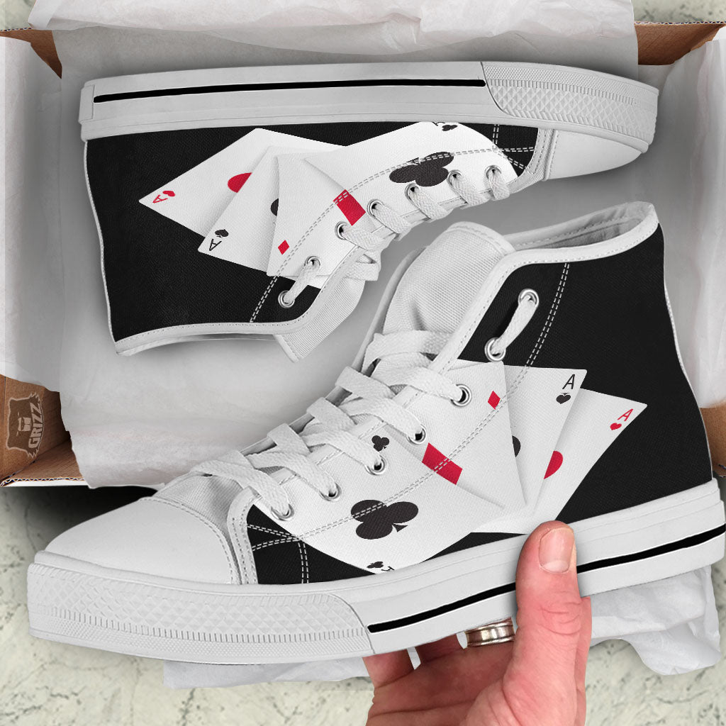 Playing Card Suits White And Black Print White High Top Shoes-grizzshop
