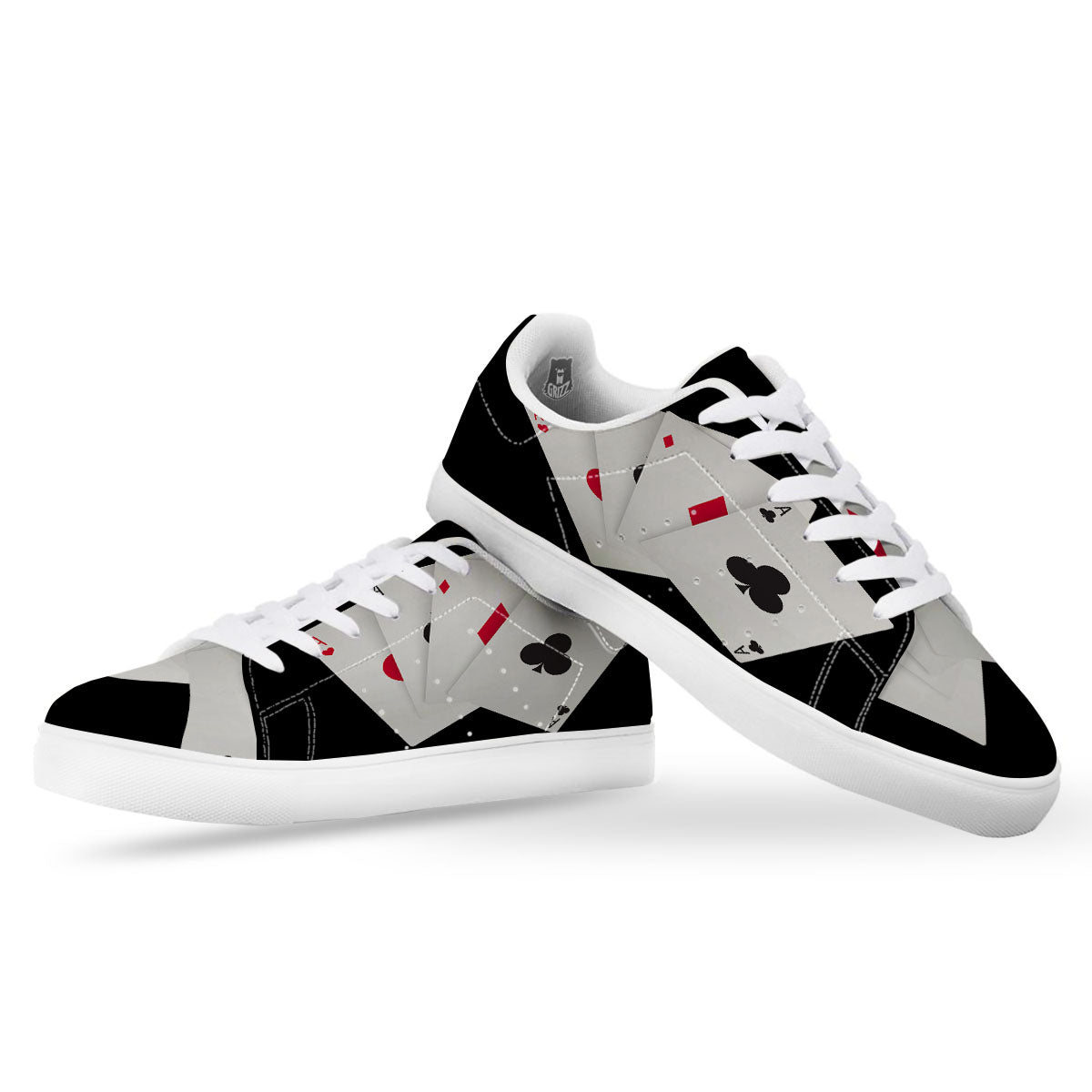 Playing Card Suits White And Black Print White Low Top Sneakers-grizzshop