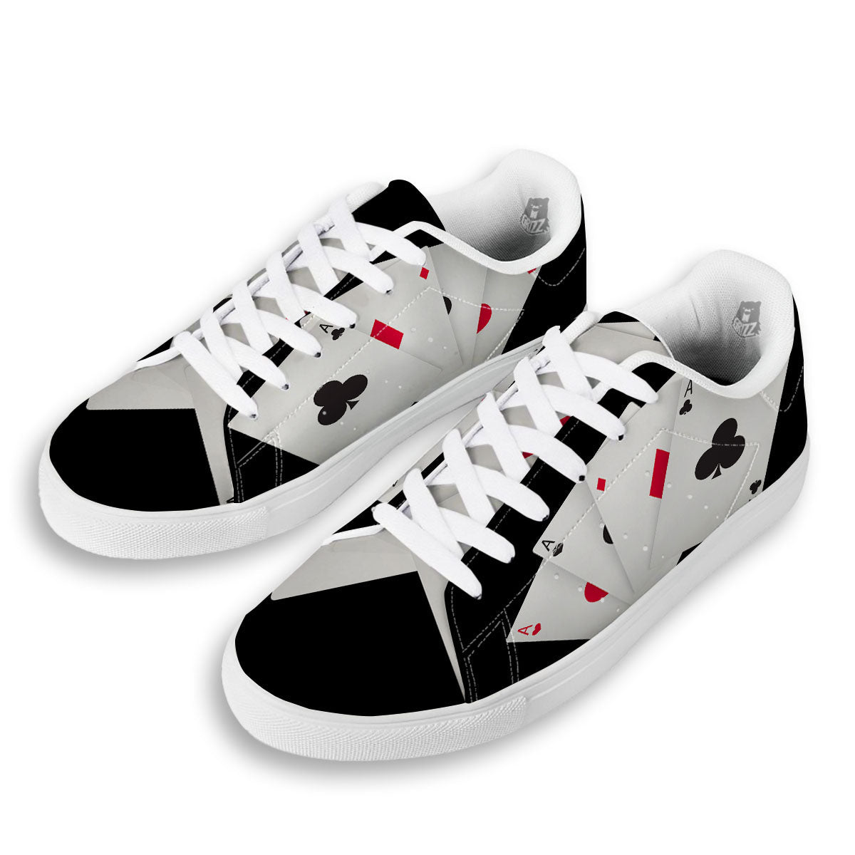 Playing Card Suits White And Black Print White Low Top Sneakers-grizzshop