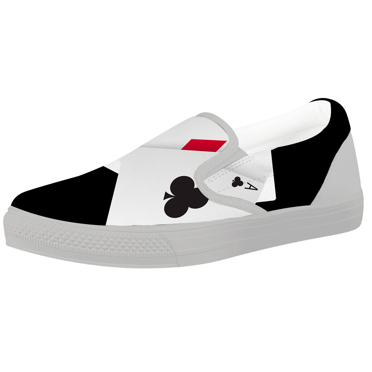 Playing Card Suits White And Black Print White Slip On Shoes-grizzshop