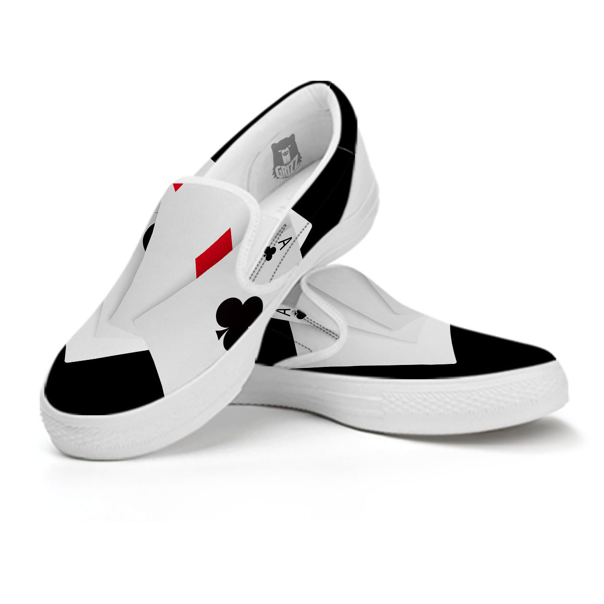 Playing Card Suits White And Black Print White Slip On Shoes-grizzshop