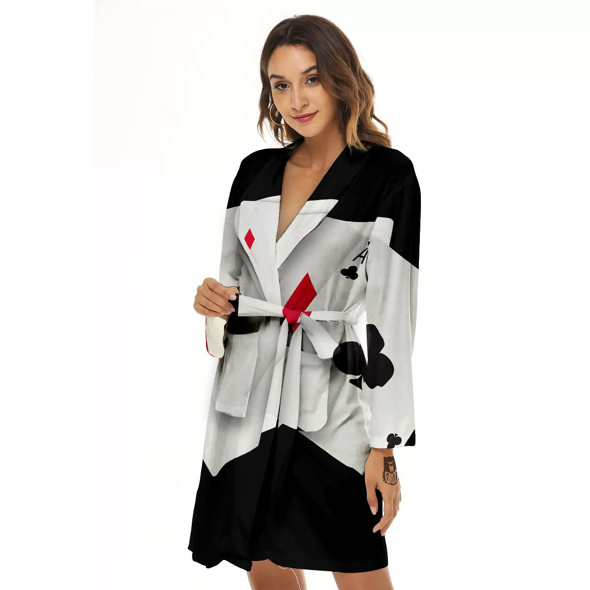 Playing Card Suits White And Black Print Women's Robe-grizzshop