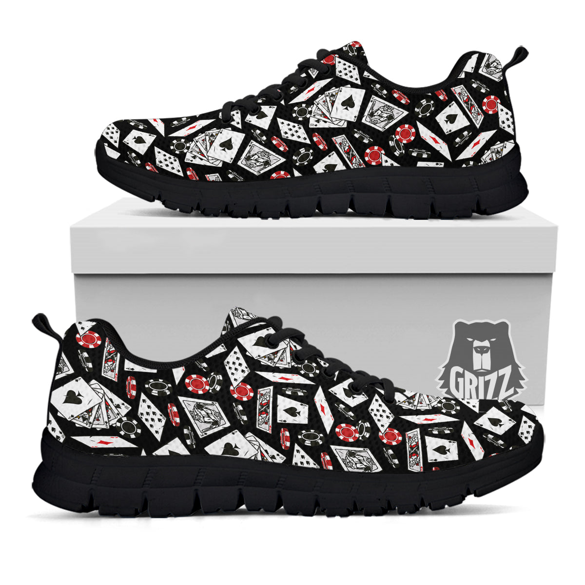 Playing Cards Ace Print Pattern Black Sneaker-grizzshop