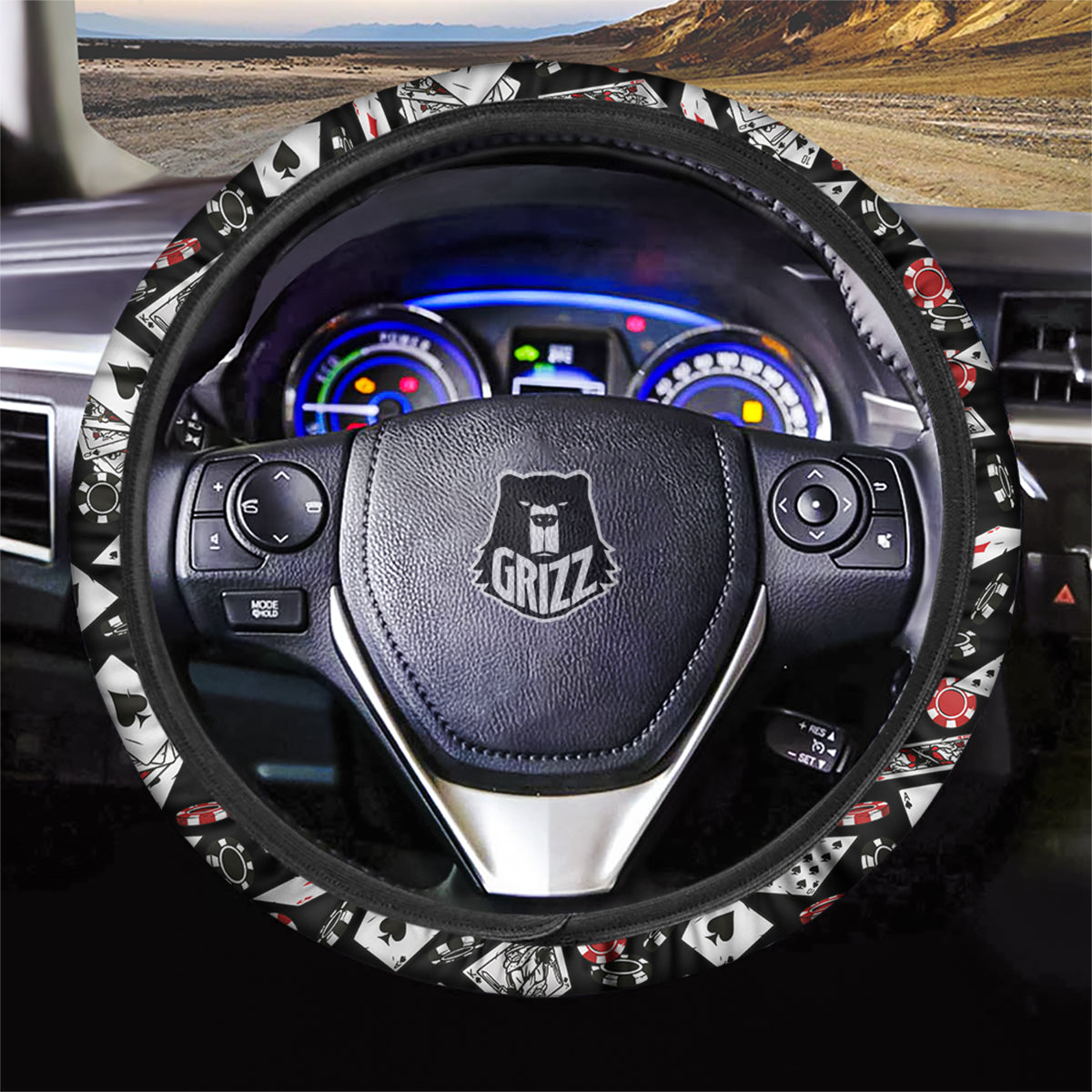Playing Cards Ace Print Pattern Car Steering Wheel Cover-grizzshop