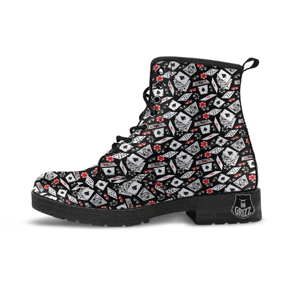 Playing Cards Ace Print Pattern Leather Boots-grizzshop