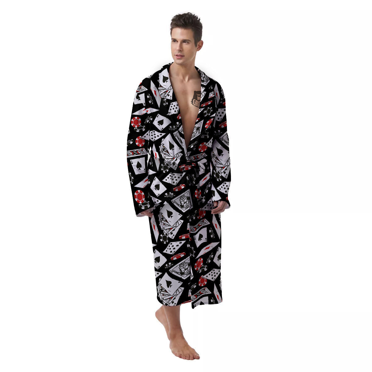 Playing Cards Ace Print Pattern Men's Robe-grizzshop