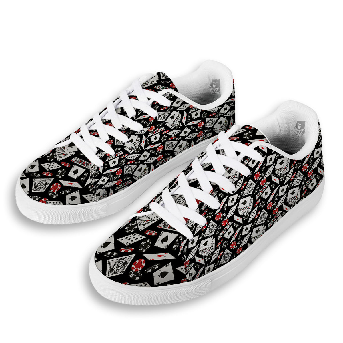 Playing Cards Ace Print Pattern White Low Top Sneakers-grizzshop