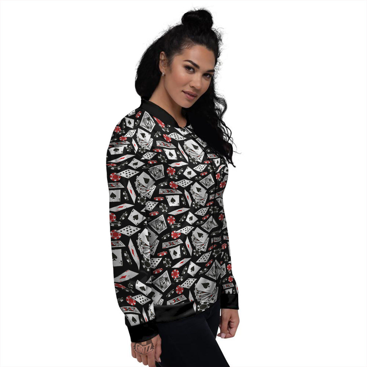 Playing Cards Ace Print Pattern Women's Bomber Jacket-grizzshop
