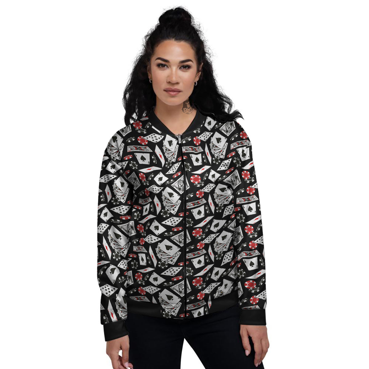 Playing Cards Ace Print Pattern Women's Bomber Jacket-grizzshop