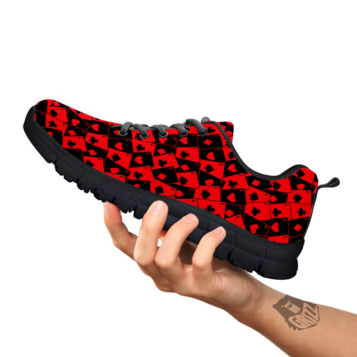 Playing Cards Black Red Print Pattern Black Sneaker-grizzshop