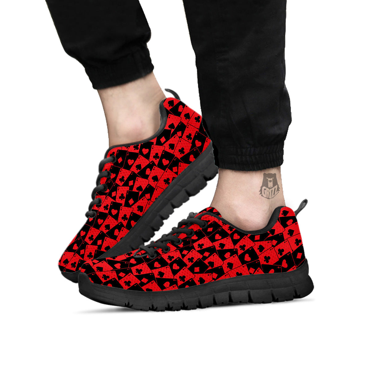 Playing Cards Black Red Print Pattern Black Sneaker-grizzshop