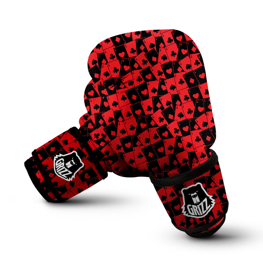 Playing Cards Black Red Print Pattern Boxing Gloves-grizzshop