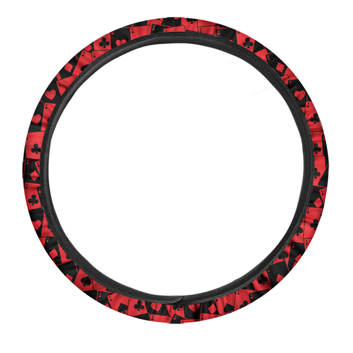 Playing Cards Black Red Print Pattern Car Steering Wheel Cover-grizzshop