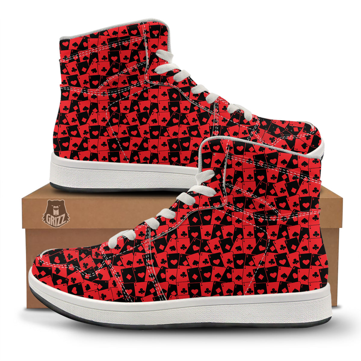 Playing Cards Black Red Print Pattern High Top Sneakers-grizzshop