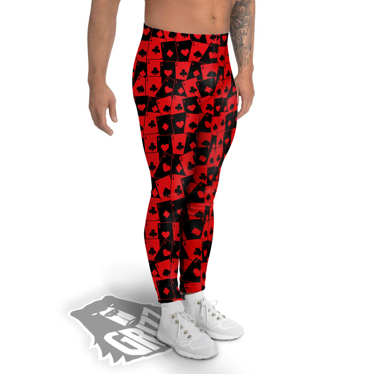 Playing Cards Black Red Print Pattern Men's Leggings-grizzshop