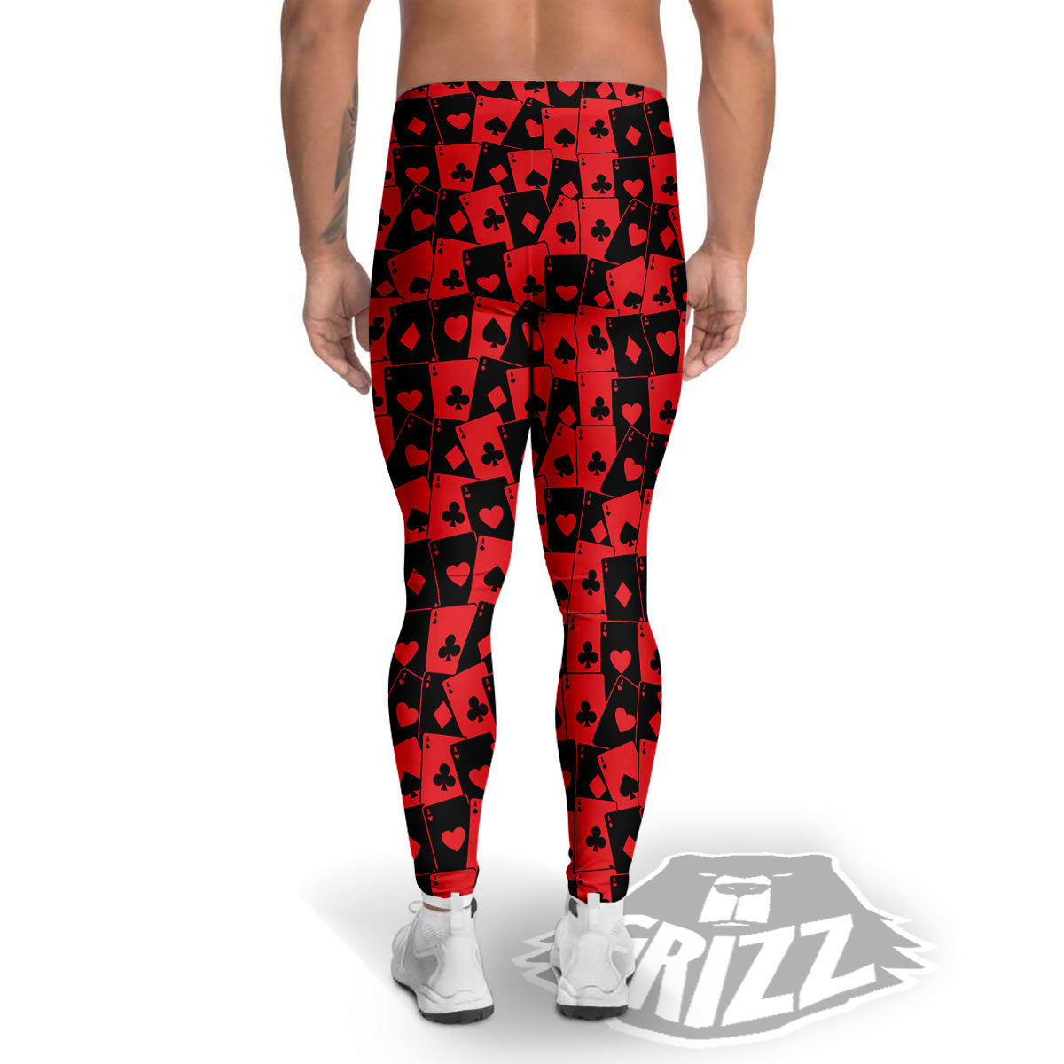 Playing Cards Black Red Print Pattern Men's Leggings-grizzshop