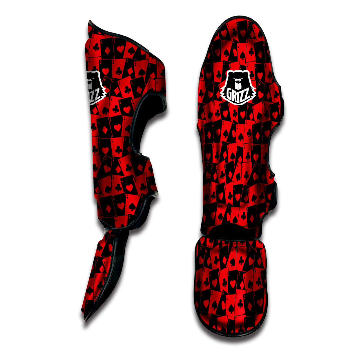 Playing Cards Black Red Print Pattern Muay Thai Shin Guards-grizzshop