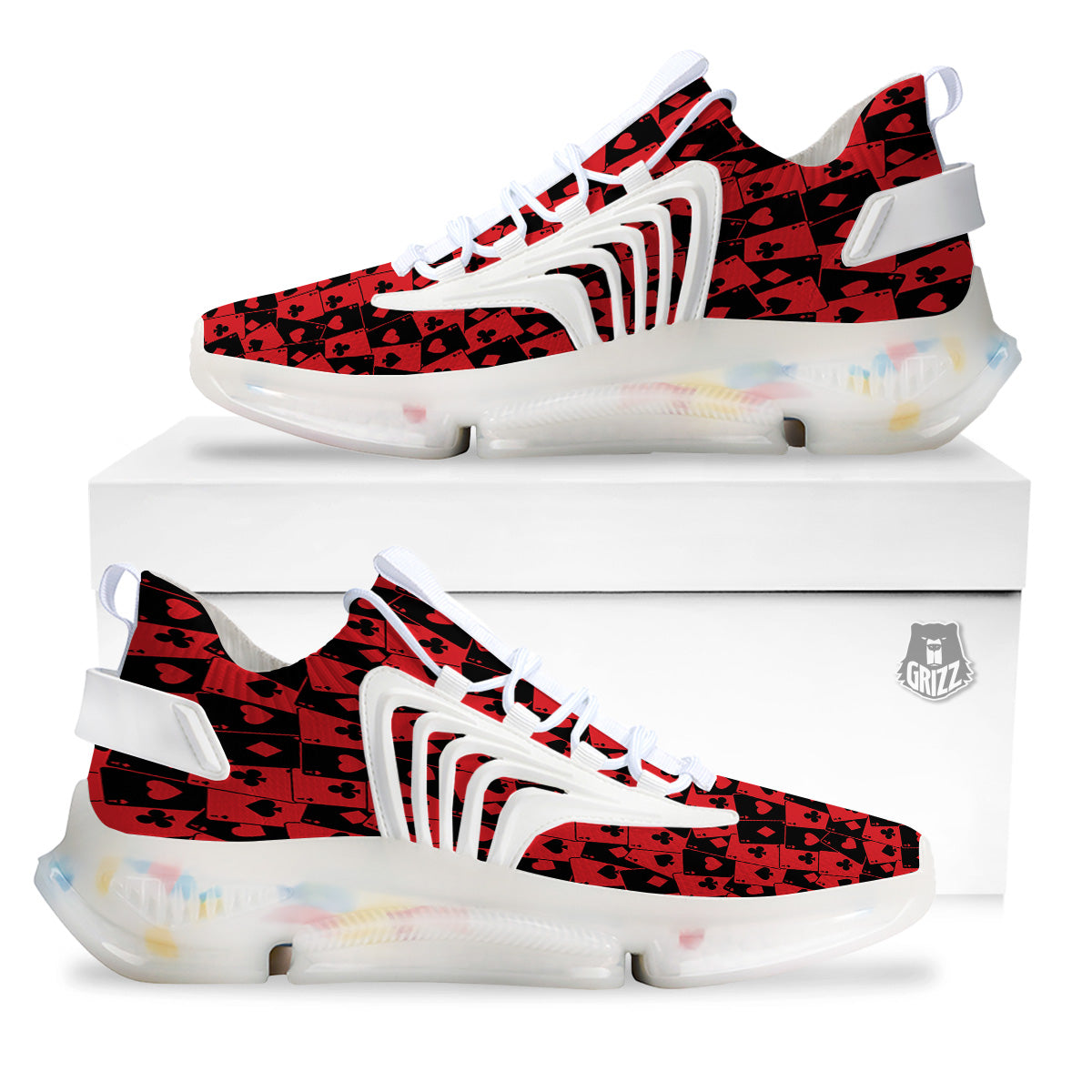Playing Cards Black Red Print Pattern White Gym Shoes-grizzshop