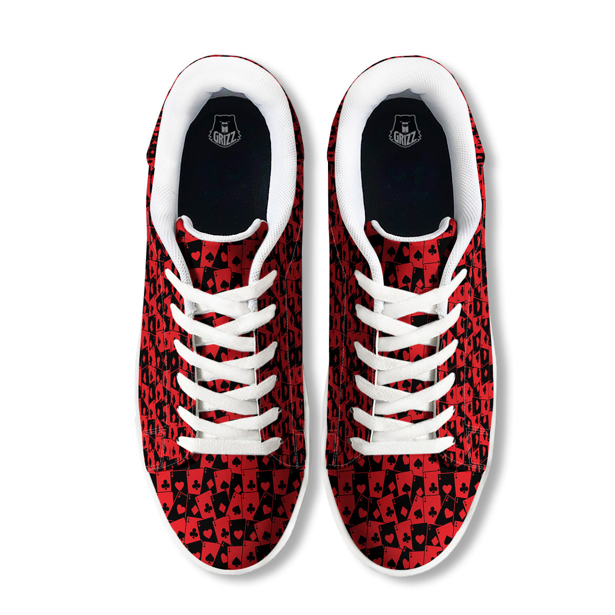 Playing Cards Black Red Print Pattern White Low Top Sneakers-grizzshop