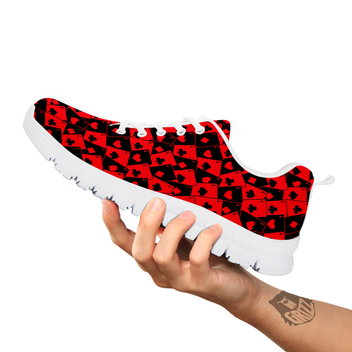 Playing Cards Black Red Print Pattern White Sneaker-grizzshop