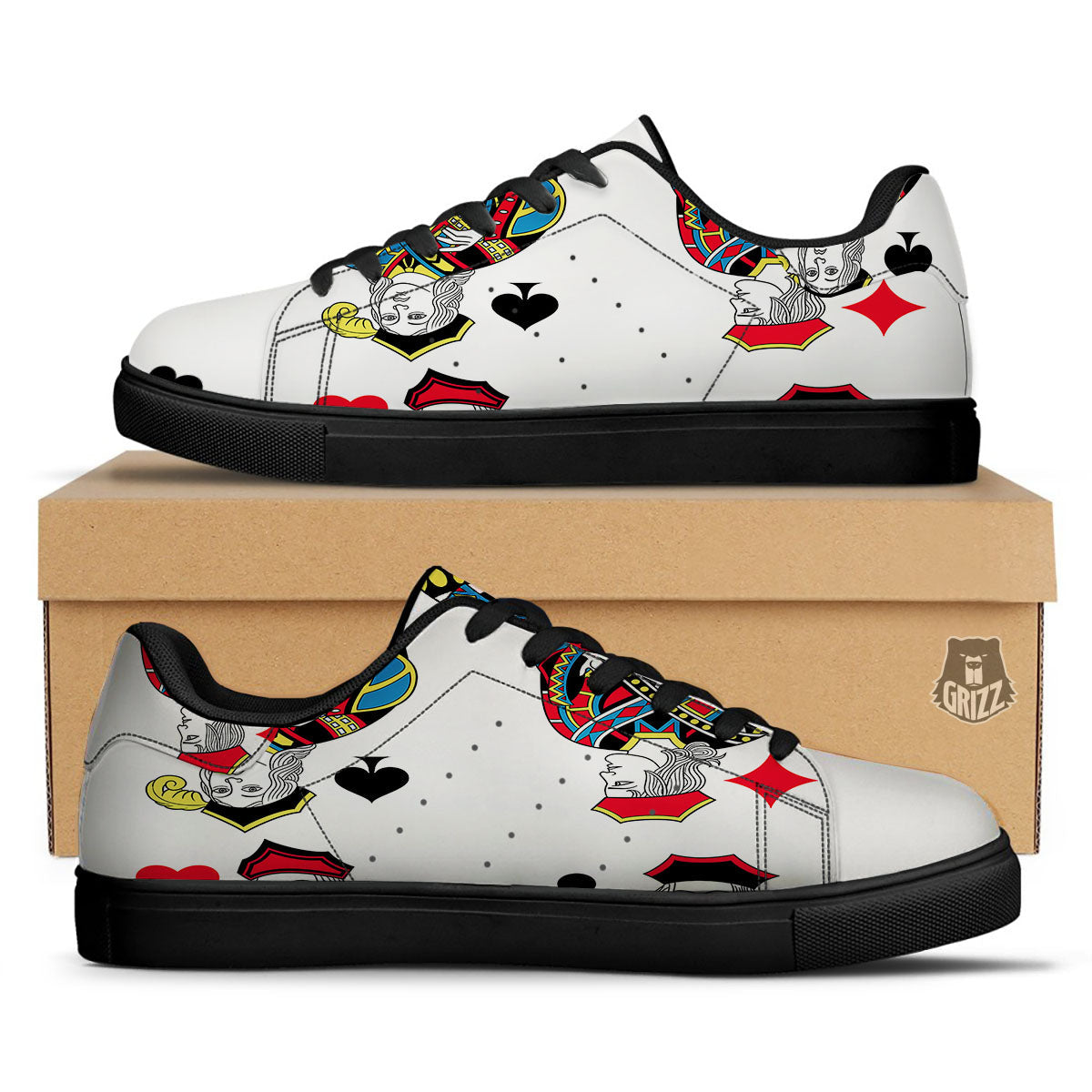 Playing Cards Four Jacks Print Black Low Top Sneakers-grizzshop