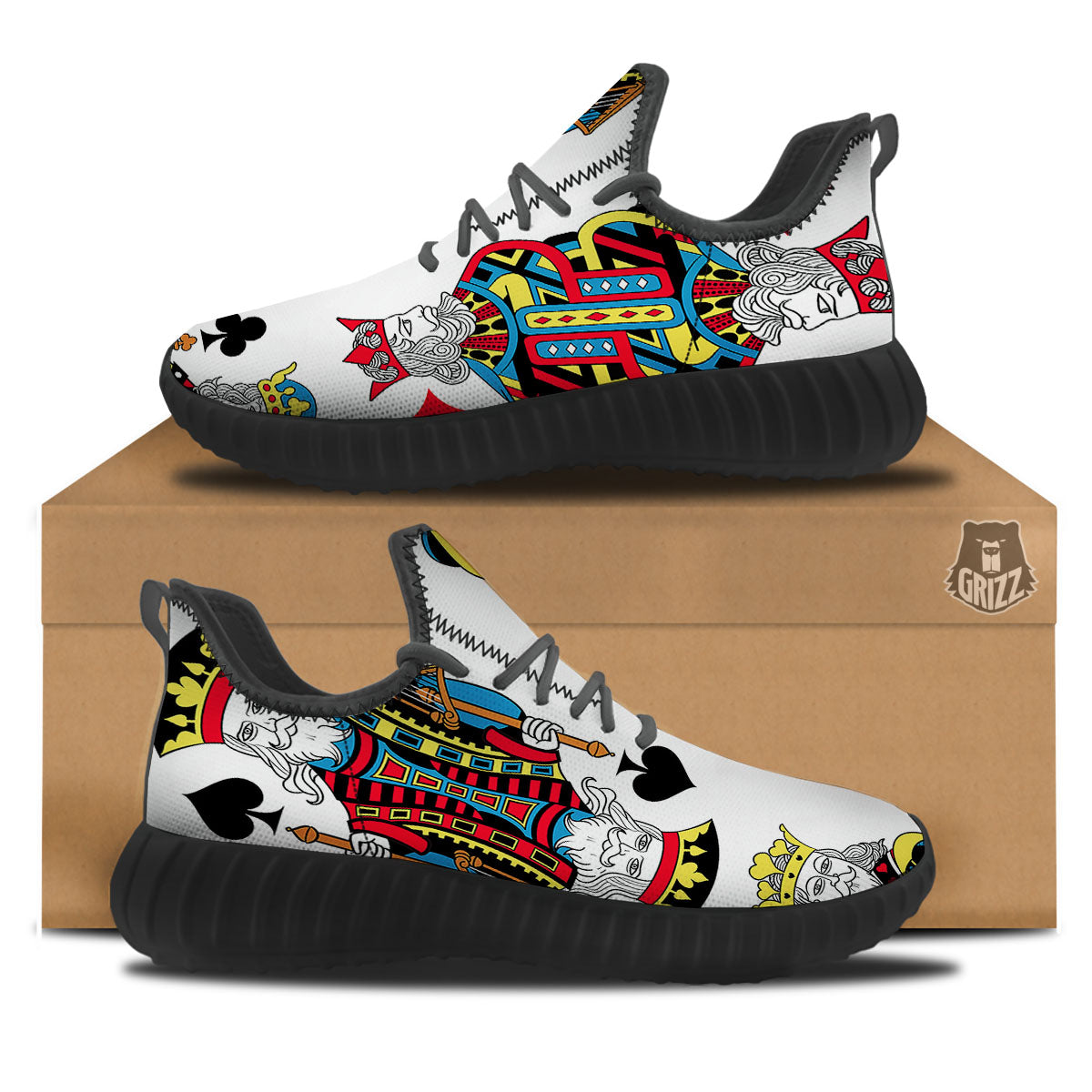 Playing Cards Four Kings Print Black Walking Shoes-grizzshop